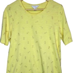 Christopher & Banks Cotton Yellow Gold Pineapple T-shirt, Size LP